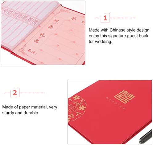 Livro de convidados de casamento de abaodam com caneta Registro de convidados de estilo chinês Red livro de visitas Livro de visitas para eventos para eventos aniversário de aniversário de aniversário