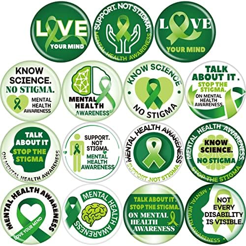 120 PCS Pino de saúde mental 1,2 polegadas de saúde mental Botões de conscientização para mochilas Novidades Green Ribbon