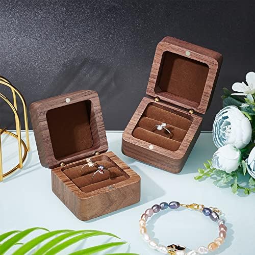 Infunly 2pcs Caixa de anel de madeira quadrada de nozes de nozes de nozes do anel de noivo do portador de casamento