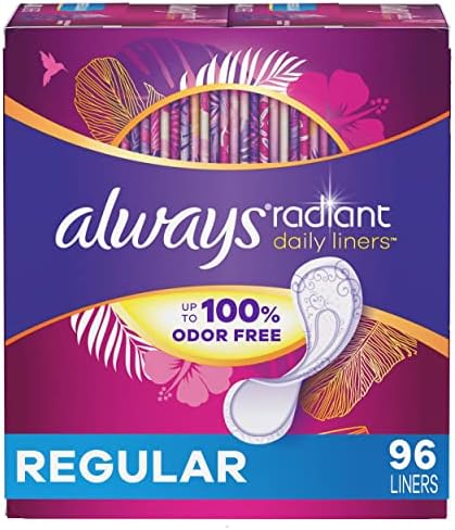 Sempre radiantes diários de revestimento diário de absorção regular sem século, até sem odor, 96 contagem