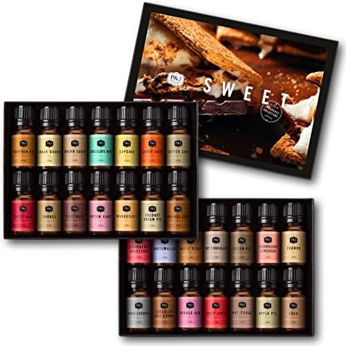 P&J Sweet Set of 28 Premium Fragrance Oil para fabricação de velas e sabão, loções, cabeceiras, aromas de óleos difusores