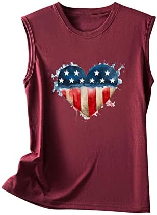 4 de julho Tank Top Women American Flag Heart Graphic Tees USA Estrelas listradas camisas sem mangas Independence Day Colet