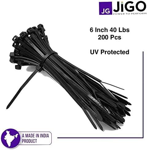 Jigo Cable Zip Ties de 6 polegadas Ties 200 PCs para gerenciamento de cabos premium nylon grande zíper de gestão de cordões de gestão