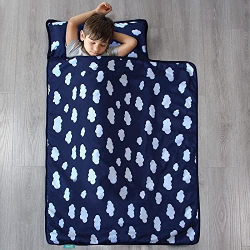 Tapete de soneca de criança com travesseiro removível e cobertor e travesseiro de criança para dormir, nuvem da marinha
