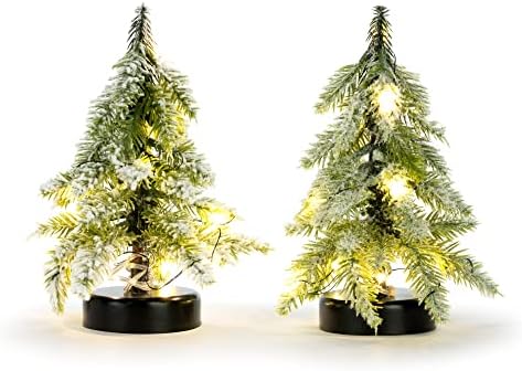 Demdaco liderou o verde e branco de 8 polegadas acrílico artificial de neve de mesa de Natal de árvore de árvore de 2