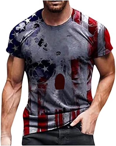 Lcepcy Skull American Flag Shirt for Men Casual Round Neck Short Manga Patriótica Tshirt 4 de julho Tshirts atléticos