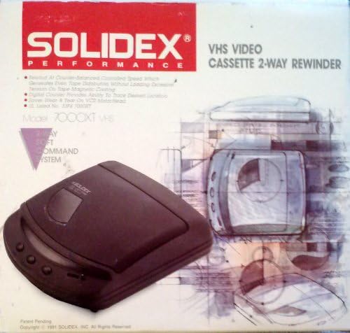 Solidex Video Cassette Rewinder Modelo: 7000XT --- Sistema de parada automática/ejeção de 2 vias com botão de rebobinar, botão de parada/ejetar/ejetar