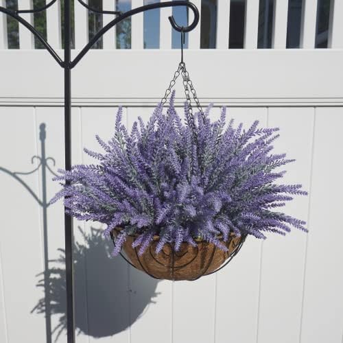 Flores artificiais de lavanda com cesta suspensa, plantas de lavanda de seda falsa em cestas para decoração em casa pátio de