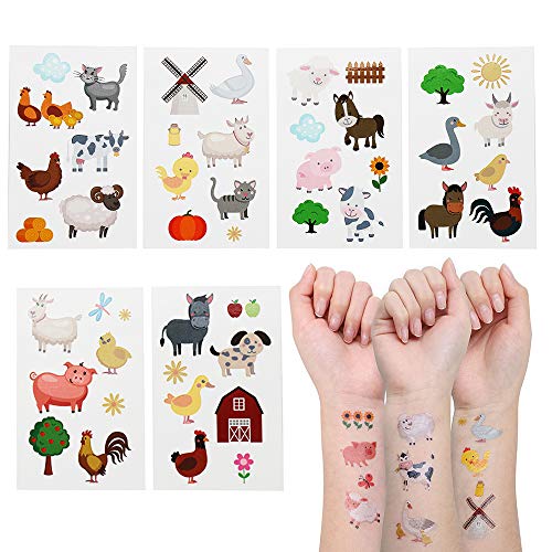 24 lençóis Barnyard Farm Animal Tattoos, Favores de Decoração de Aniversário com temas de fazenda para crianças, Goody Bag Supplies Gifts