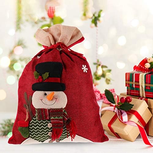 Valiclud 4 PCs Trate Candy Festive Goodie Claus Compras Sonwman Tote Cartoon Birthday Santa Lovely Burlap reutiliza S Design Inch Recipts Favors Snowman D Favor Presente Linear