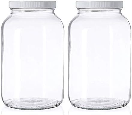 Kitchentoolz 2 pacote - 1 galão de jarra de pedreiro extra grande - jarra de vidro largo com tampa de plástico forrada