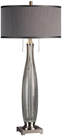 Lâmpada de coluna de prata alta de vidro cinza listrado vertical | 39 fumaça elegante