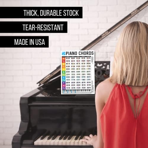 Ivideosongs Piano Chords Gráfico 8.5x11 em - 84 Chações de piano de piano colorido Carta de notas de teclado para piano - Acessórios