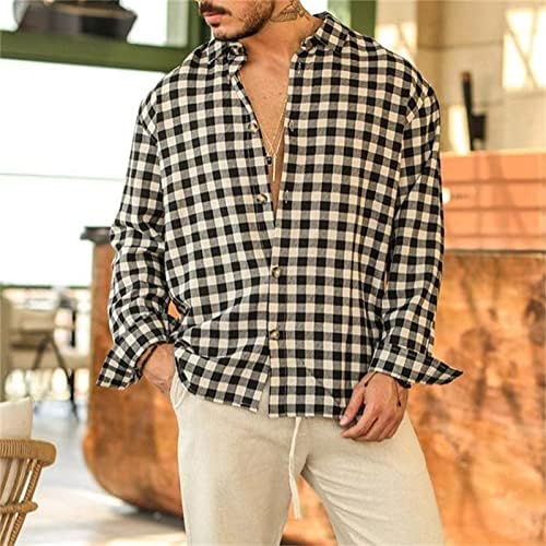 Camisa de flanela xadrez masculina de manga longa de manga longa camisas de vestido casual com uma camisa grátis de rugas regulares