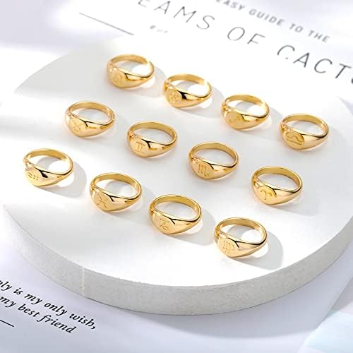 Min HI Libra Gêmeos Câncer Taurus Zodiac Ring Men Gold Round 12 Anéis de constelação para mulheres Aniversário de joalheria - Leo - Jóias de Jóias de Goldes de Color_party