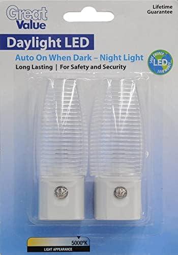 Great Value Daylight LED 5000K Night Lights, LIGADOS AGRABIDOS AUTOMÁTICOS, GARANTIA, 2 CONTAÇÃO - 1 PACK. Para adultos,