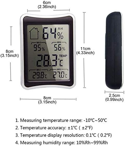 WODMB Termômetro de alta precisão Termômetro digital higrume Hygricetes Monitor de umidade de umidade Monitor Inteiro Minização Min Memory Estação meteorológica Indoor