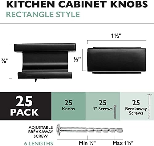 Ilyapa plana preto armário de cozinha botões - alças de gaveta de retângulo - 25 pacote de hardware de armário de cozinha