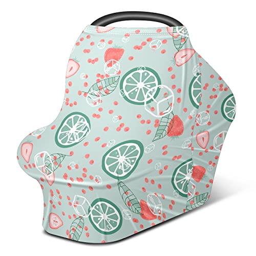 Tampa de assento de carro para bebês verde limão de morango rosa Padrão de enfermagem Tampa de carrinho de amamentação para