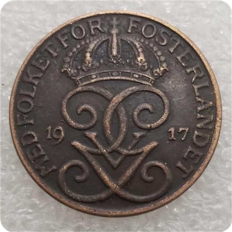 Artesanato antigo Suécia 1910.1917 Suécia 5 minério em dólar de prata