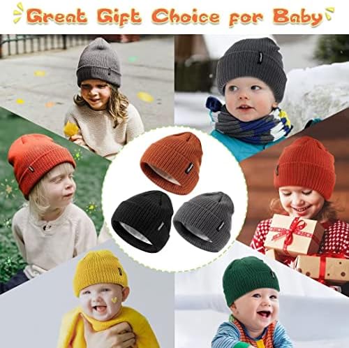 Zuppad Baby Beanie chapéu 3 pacotes meninas de meninas de criança, chapéus de bebê Térmica de malha quente de inverno com forro de lã, Kids Winter Hat Hat