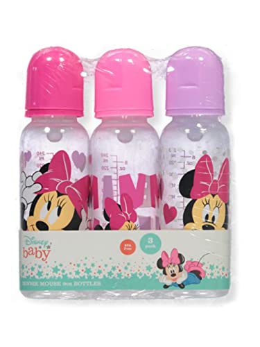 Disney Cudlie Minnie Mouse Baby Girl 3 Pack 9oz Garrafas com corações e Minnie Print