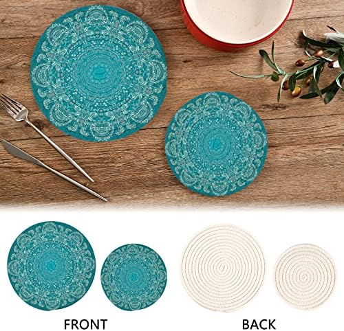 Alaza vintage étnico Mandala Pote Titulares Trivets Conjunto 2 PCs, Potholders para cozinhas, montanhas -russas de algodão Trivets