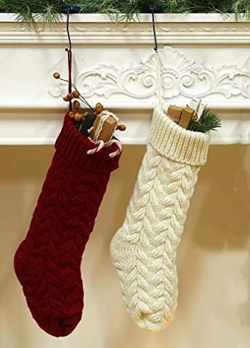 Meias de Natal Felixpaw 2 pacote 18 polegadas grandes meias de Natal personalizadas Decorações de Natal, Marfim e Borgonha ， meias para lareira
