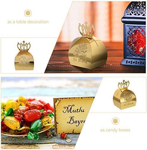 25pcs Eid Mubarak Candy Box com Handle Crown Sweets Cookie Boxes Ramadan Muslim Paper Box Party Favor Gift para Casamento Bridal