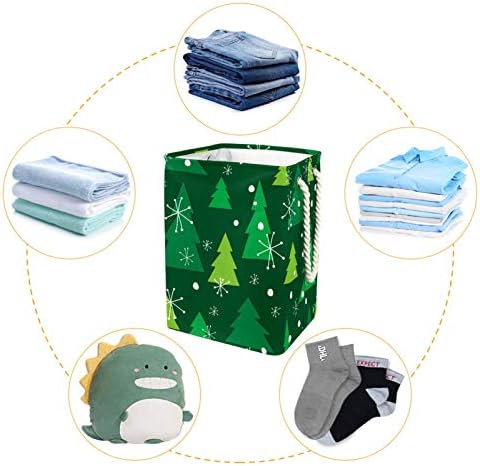 Indither Green Christmas Tree Pattern Floco de neve Lavanderia grande cesto de roupas prejudiciais à prova d'água cesta de roupas