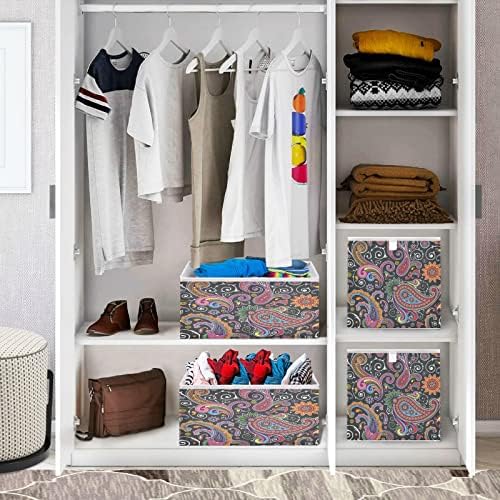 Organizador de cubos de armazenamento dobrável da Alaza, Paisley Pattern Storage Armazy Organizador da prateleira de armário com alças para o escritório em casa