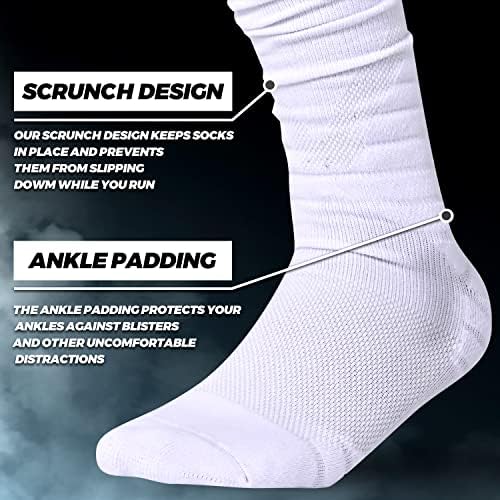 IRAMY Scrunch Ultra Long Football Socks 1/2 pacotes de algodão penteado com tornozelo suportar meias acolchoadas adultos jovens