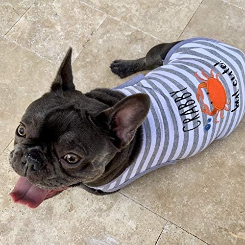 Roupas de verão para cães de estimação parisienses | Camiseta de cachorro engraçada 'caranguejo' com padrão de bordado, tamanho l