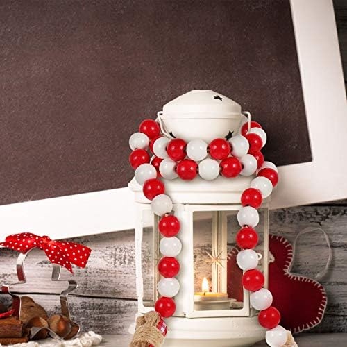 Christeira de miçanga de madeira com borlas, decorada com bastões de doces, coroa de guirlanda de miçangas de madeira para decorações de Natal, ornamentos de pendura na parede da fazenda