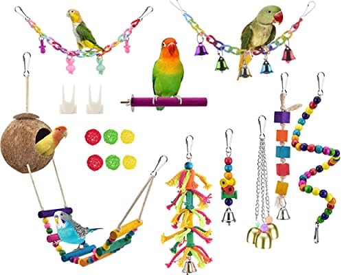 Permanente Cockatiel Bird balança brinquedos, capa de pássaro capa de pássaro Hideaway de coco com escada pendurada sinistro mastigando