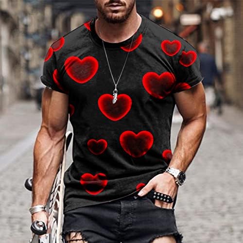 Camas de camisetas para homens Casual redondo pescoço do dia dos namorados 3D Impressão digital Pullover de fitness shorts shorts