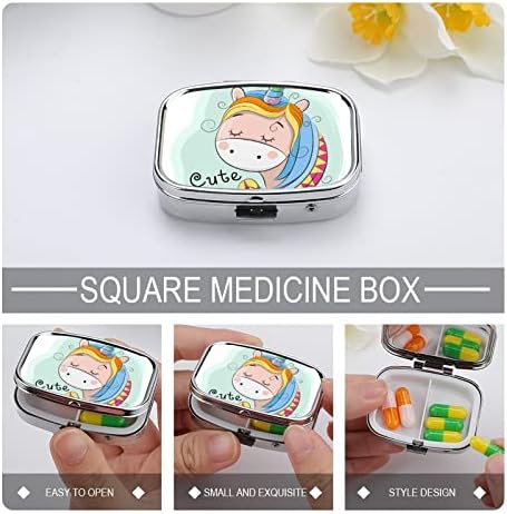 Caixa de comprimido quadrado Cute Unicorn Pill Box Medic Medic Medicine Pill Organizer para bolsa de bolso e viagem