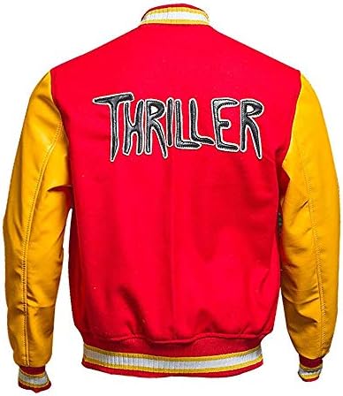 Jaqueta MJ de suspense Eastified - Lã de Lã Vermelha Amarelo Varsity Letterman Bomber Jacket