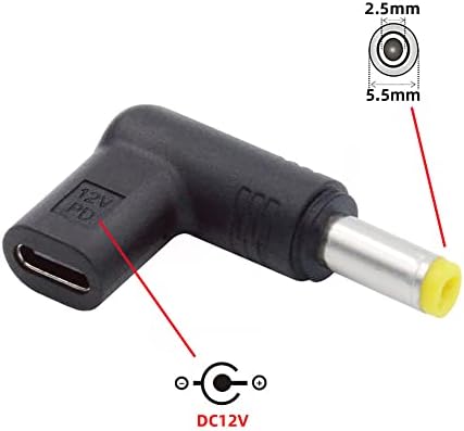 Cablecc USB 3.1 tipo C USB-C fêmea a DC 12V 5.5x2.5mm Plug de 90 graus Adaptador PD emulador PD Trigger
