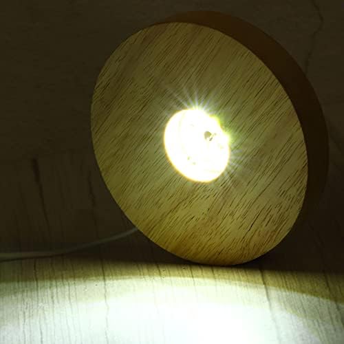 Patikil Wooden LED Light Base Stand, madeira redonda 4,72 Dia luzes brancas DIE Pedestals para decorações de arte de vidro de cristal,