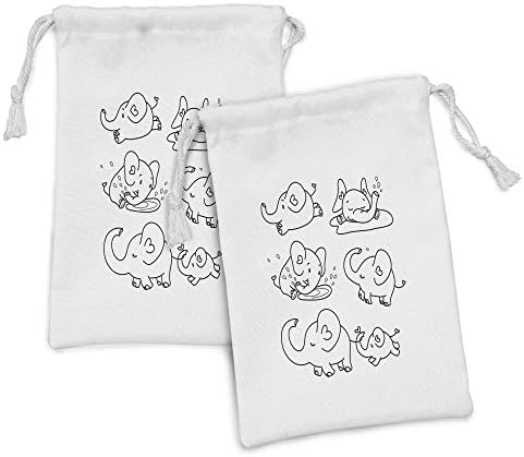 Conjunto de bolsas de tecido de desenho animado de Ambesonne de 2, estilo de doodle em preto e branco Vários estados correndo