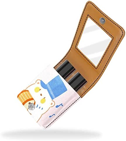 Caixa de batom de Oryuekan com espelho bolsa de maquiagem portátil fofa, bolsa cosmética, urso polar animal de desenho animado