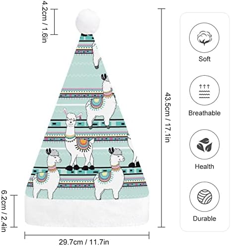 Lhama de desenho animado fofo no chapéu de natal azul Papai Noel Hats de Natal engraçado chapéus de festa para mulheres para