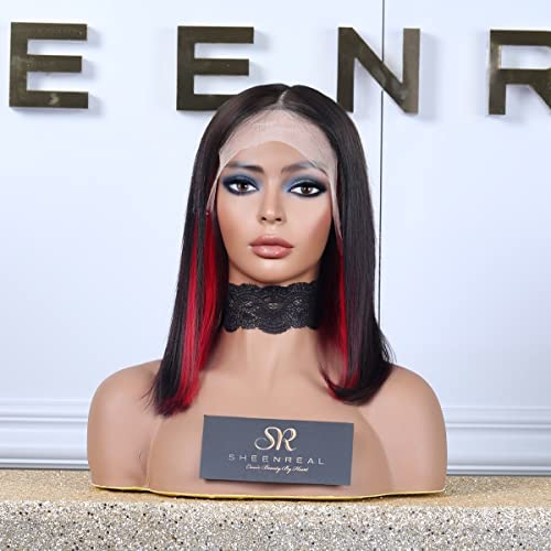 Sheenreal bob renda perucas frontal Hair humano hd renda transparente destacou peekaboo peruca profunda parte do meio com cabelo