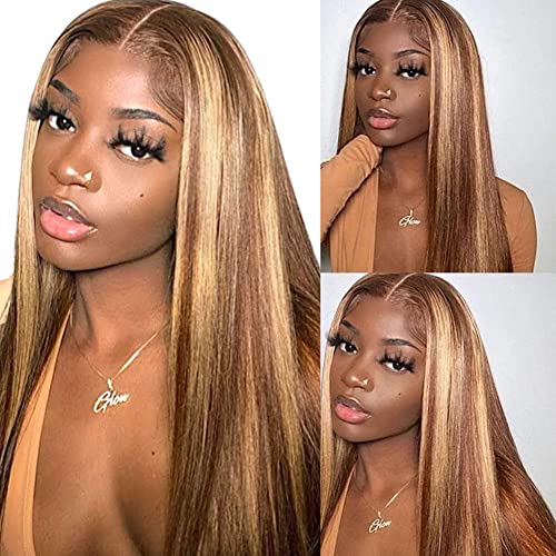 Luxangeles Destaque Lace Front Wig Human Human PRE PRUCHADO OMBRE BROWN 4/27 colorido sem glú.