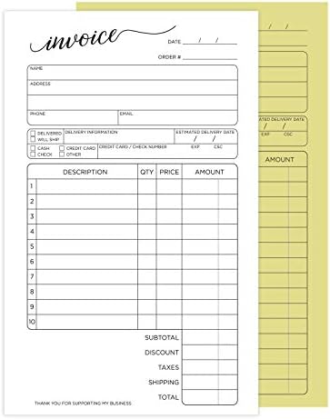 Script elegante Formulário de fatura sem carbono de 2 partes PAD / 50 Sets / 5,5 x 8,5 Cópia de compra de compra de vendas Livro