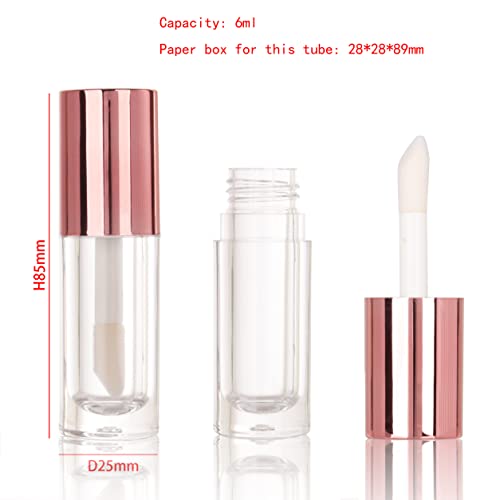 Cosidea 14pcs vazios 6ml Tubos de brilho labial Big Brush para brilho labial DIY, contêineres de brilho de ouro rosa