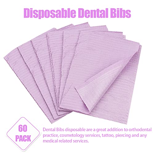 60 PCs Bibs dentários descartáveis ​​para o paciente, 13 x18, 3 dobra de piercatão à prova d'água, babador de tecidos de papel de papel