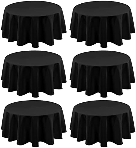 6 Pacote de mesa de mesa redonda toalha de mesa de mesa preto 60 polegadas Pano de poliéster resistente à água Tprilhas