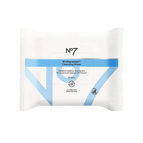 NO7 Limpos de limpeza biodegradável - lenços de removedor de rímel e maquiagem à prova d'água - Vitamina B5 + Bruxa Hazel